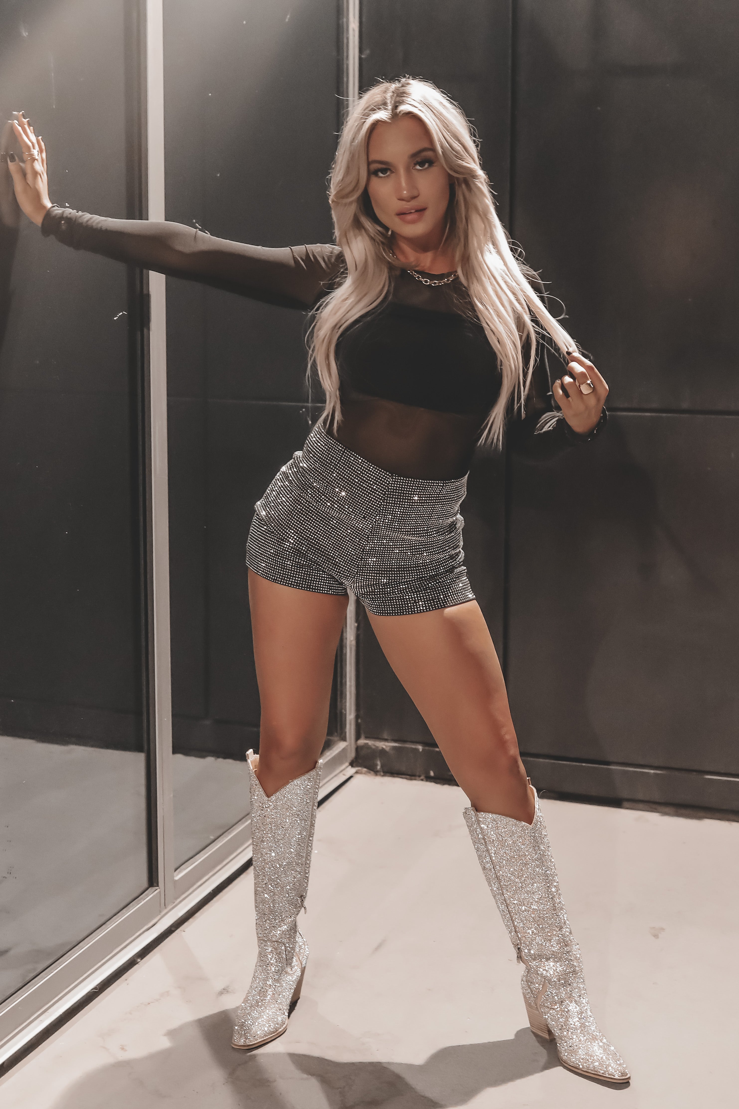 Here For A Good Time Black Long Sleeve Mesh Top
