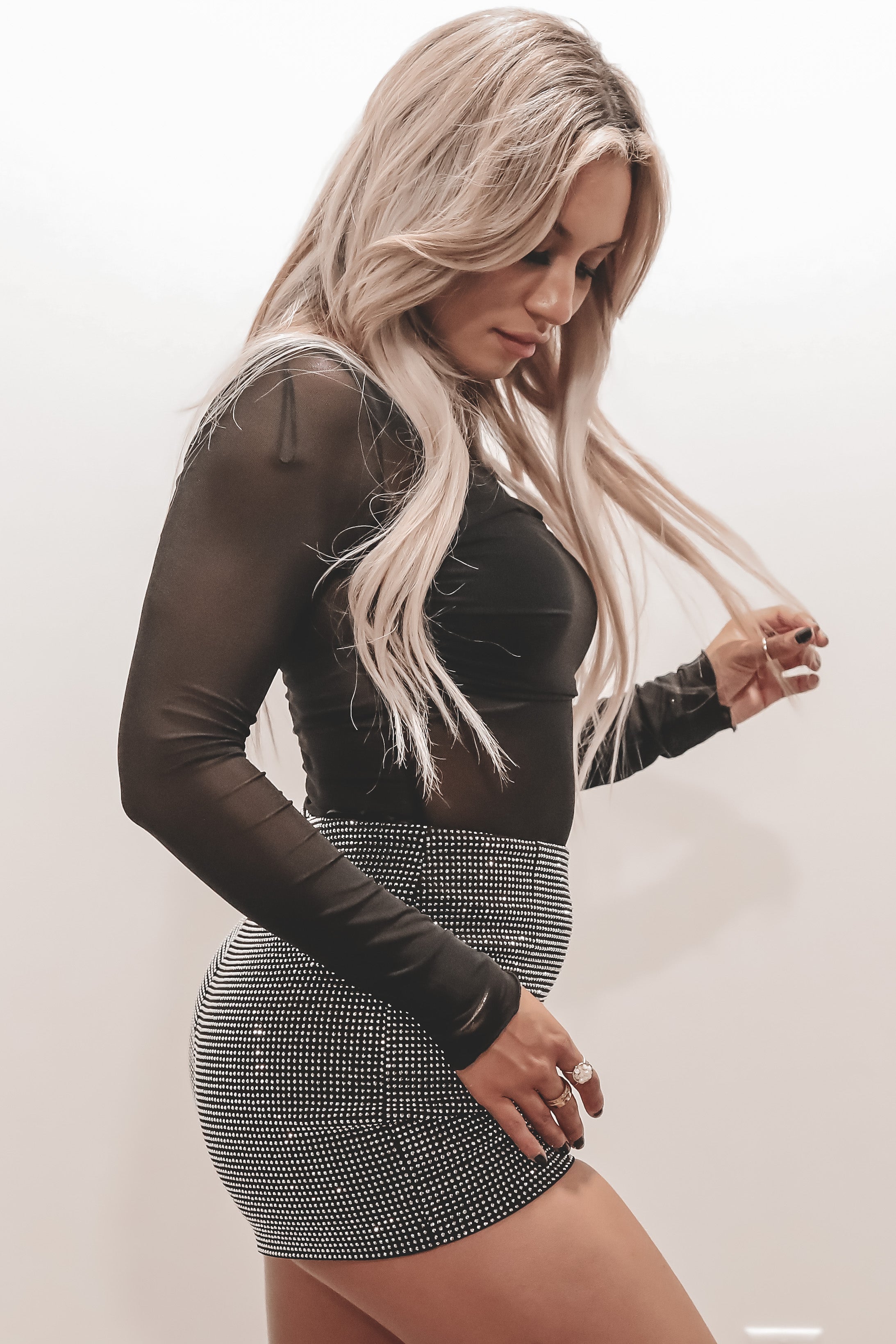 Here For A Good Time Black Long Sleeve Mesh Top